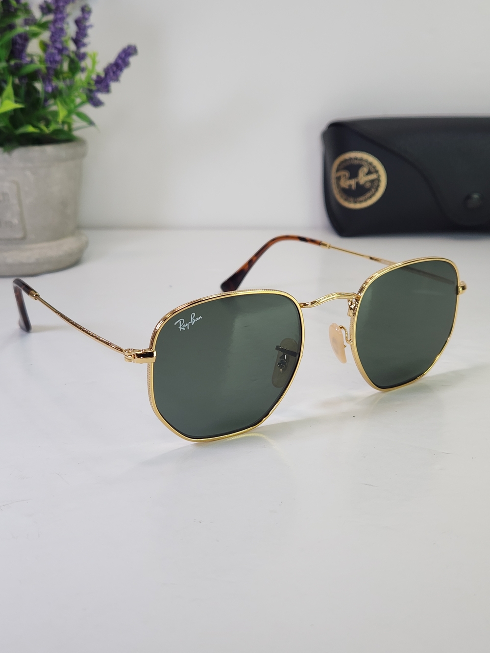 Ray-Ban Hexagonal Gold Frame Sunglasses. RB3548